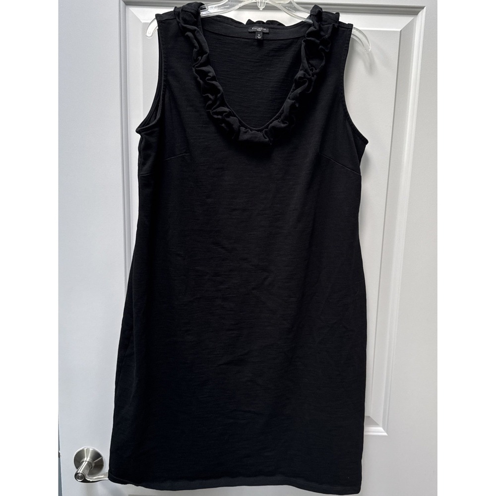 Talbots Woman 1X Black Ruffle Neck Sleeveless Shift‎ Dress 100% Cotton Knit LBD